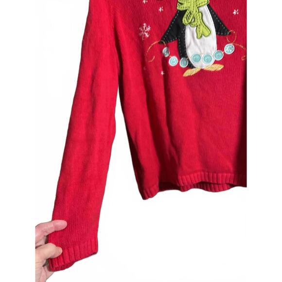 Cozy Red Penguin Holiday Sweater Large - Picture 3 of 6
